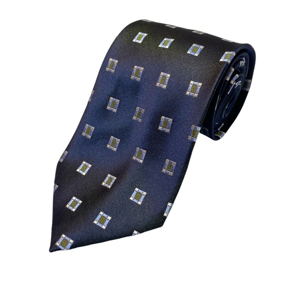 Tango Jacquard Silk Tie‎ Navy Lime Geometric Career Executive - Picture 1 of 8